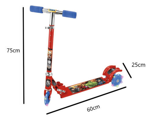 Kit Patinete Infantil Ferro 3 Roda Luz Vingadores + Capacete