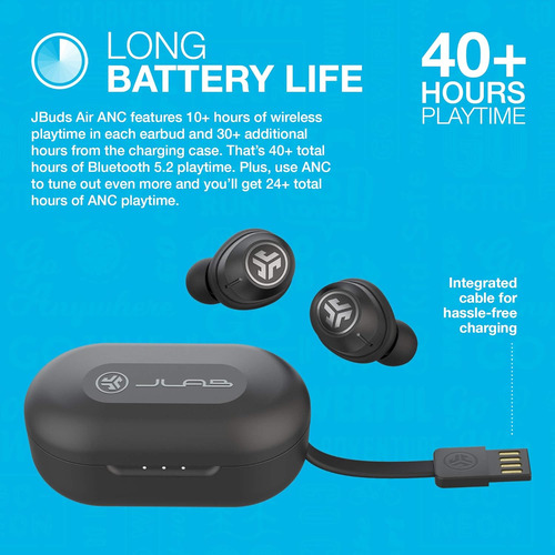 Jlab Jbuds Air Anc True Wireless Bluetooth Earbuds, Negro...