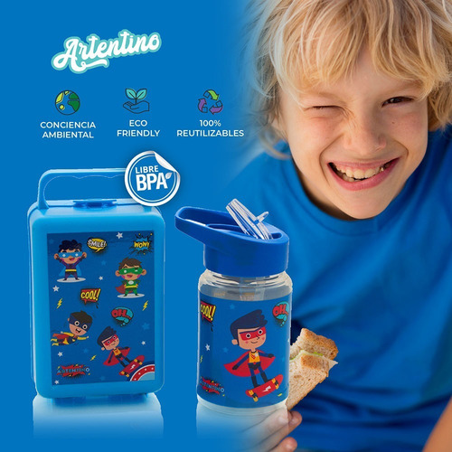 Imagen 2 de 10 de 12 Set Botella Y Lonchera Escolar Infantil Nene Nena Niños
