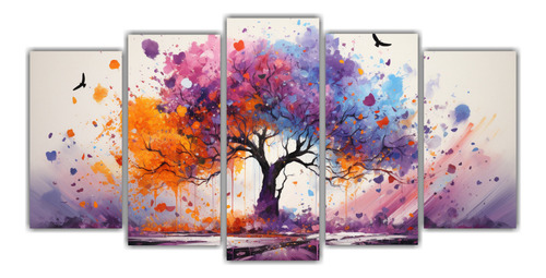 250x125cm Cuadro Abstracto Árbol Naranja Morado Efecto Visu