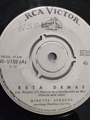 Vinilo Single De Ginette Acevedo Arena (u26