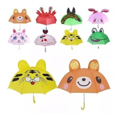  5 Paraguas Sombrillas Infantil Diseños Kawaii Niños Colores