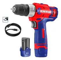 Comprar Taladro Atornillador Inalámbrico 12v Emtop Cable Portátil Color Rojo