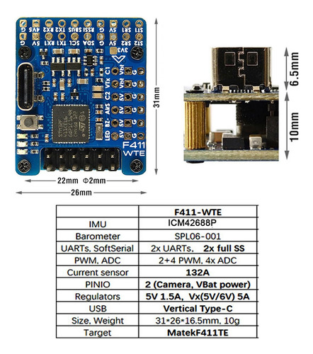 Controlador De Vuelo Matek Systems F411-wte F4 100mhz