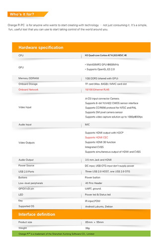 Orange Pi Pc H3 Quad-core 1gb Es Compatible Con Lubuntu Linu