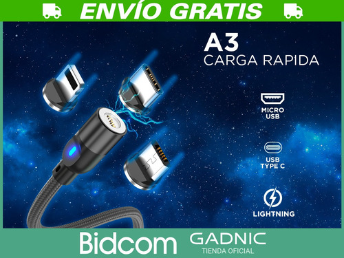 Cable Carga Rápida Gadnic 3 En 1 Usb Type C Lightning X4