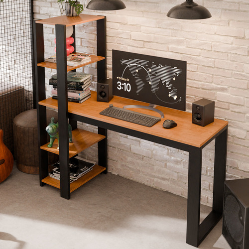 Mesa Escrivaninha Rofemar Moveis Para Trabalho E Escritório Com 5 Prateleiras Home Paris Cor Canela 1.21 m