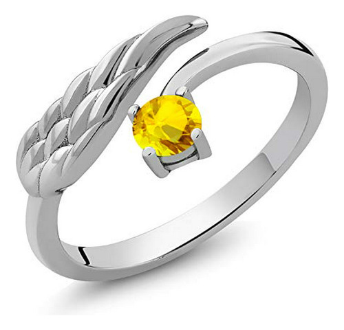 Anillo De Ala De Zafiro Amarillo De Plata De Ley 925 Para Mu