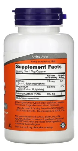 Now Alimentos, Nac 600 Mg, 100 Cápsulas