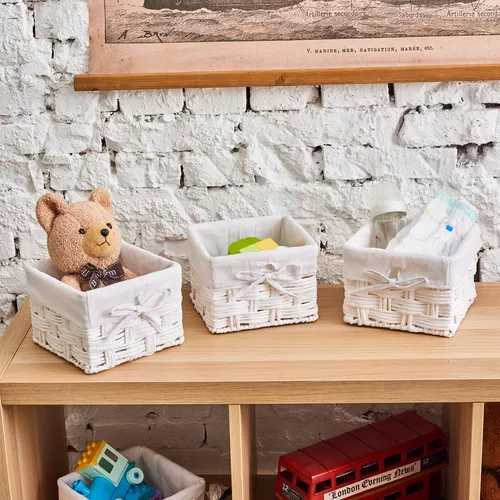 EZOWare Juego de 4 cestas organizadoras cuadradas de mimbre tejidas de  papel, contenedor decorativo con forros extraíbles para tela de bebé,  niños
