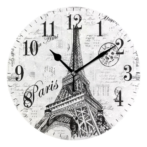 Reloj De Pared De La Torre Eiffel De París, Silencioso Sin T