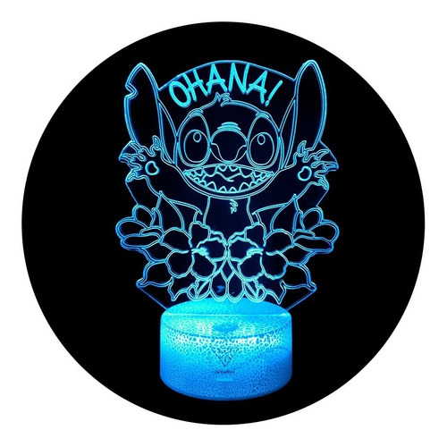 Lampara 3d Stitch Ohana Base Agrietada + Control + Pilas