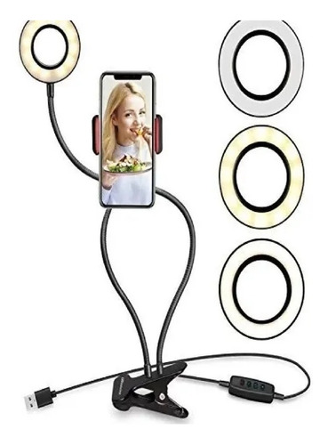 Luz Led Selfie Aro Redondo Soporte Celular Usb Control 3 Ton