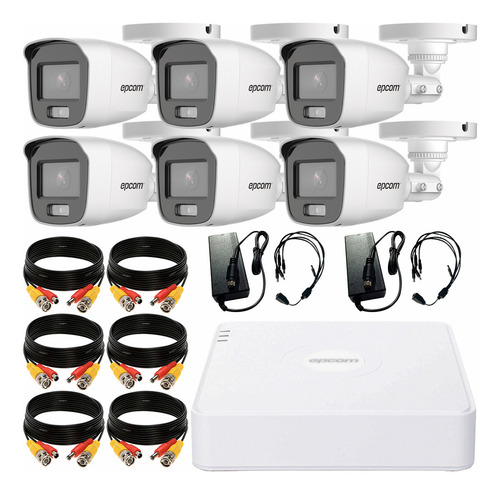 Epcom Kit 6 Cámaras de seguridad 2MP IP66 B8-KIT-CV/A-6CCC CCTV Exterior ColorVu Alta definición Videovigilancia B8-KIT-CV/A Micrófono integrado Blanco