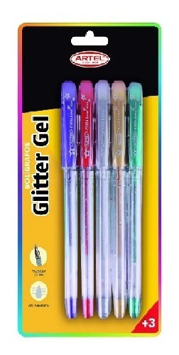 Blister 5 Bolígrafos Glitter Gel Artel