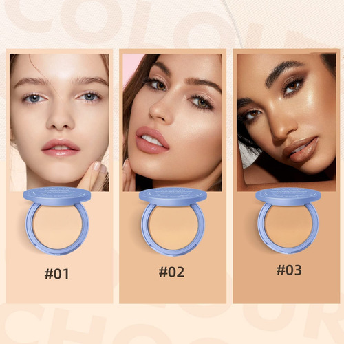 Conjunto De Polvo Compacto Facial, Controla Brillo, Acabado