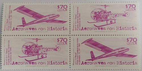 4 Estampillas Chile - Aeronaves Con Historia 2013