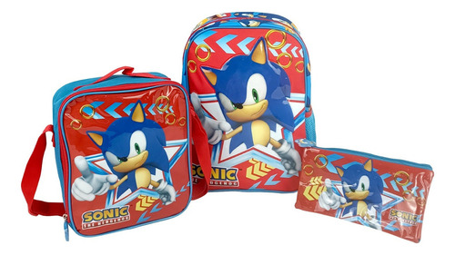 Scool - Set Mochila A4 Lonchera Y Cartuchera Sonic Color Multicolor Diseño de la tela Liso