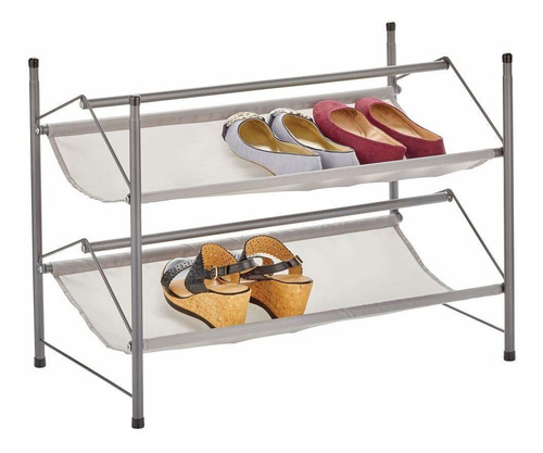 Mdesign Metal And Fabric 2 Tier Stackable Shoe Storage Organ