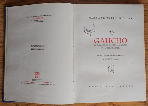El Gaucho Madaline Wallis Nichols Peuser Numerado Tapa Dura (Usado)