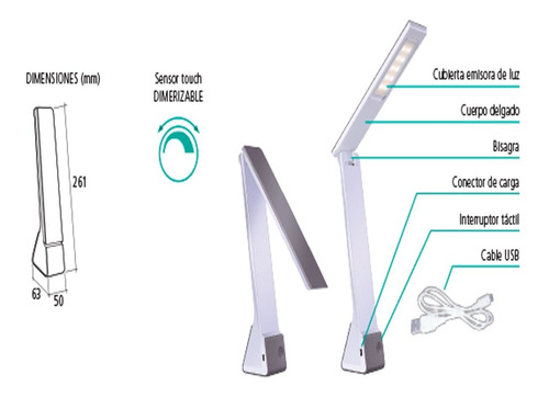 Imagen 5 de 9 de Lampara Velador Moderno Escritorio Led 4w Autonomo Usb Tbcin