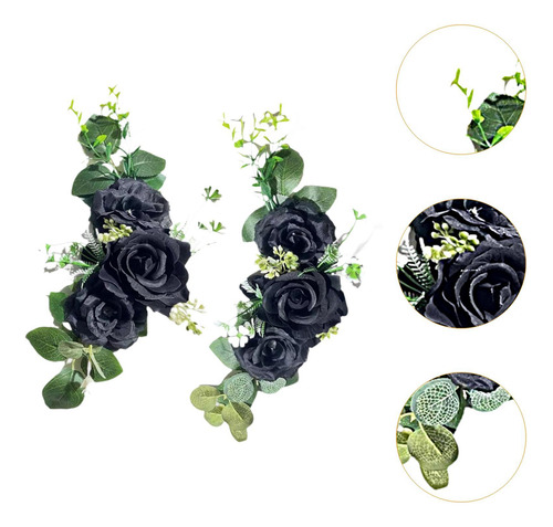 2 Piezas De Flores Artificiales Decoración Boda Arch Negro