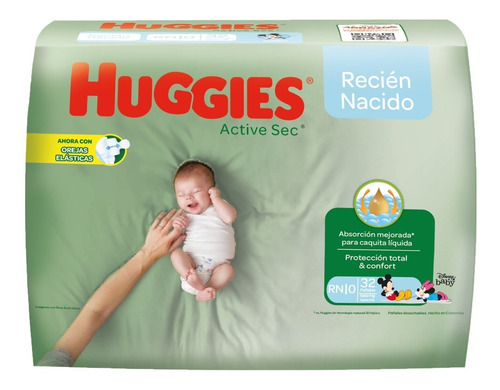 Imagen 2 de 3 de Pañales Para Bebe Huggies Active Sec Recién Nacido 32 Und