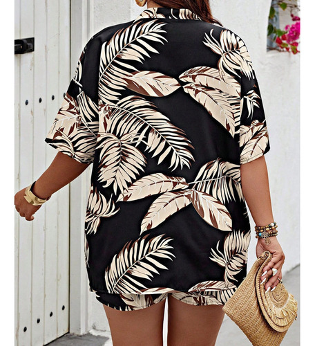 Set De Blusa Y Short Con Estampado Tropical