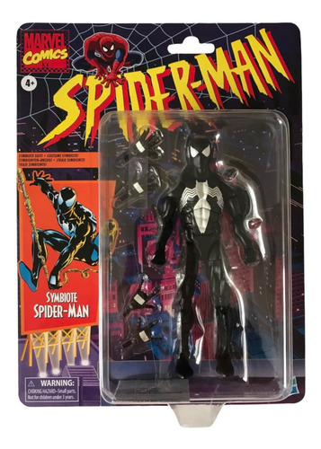 Symbiote Spiderman Black Suit Marvel Legends Retro Animated (Usado)