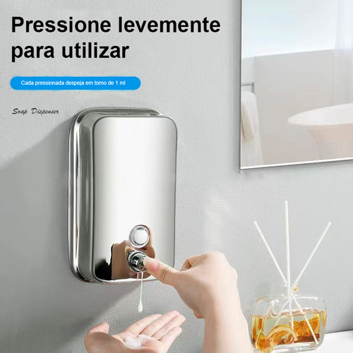 Dispenser Álcool Ou Sabonete Líquido Inox 800ml P/ Parede