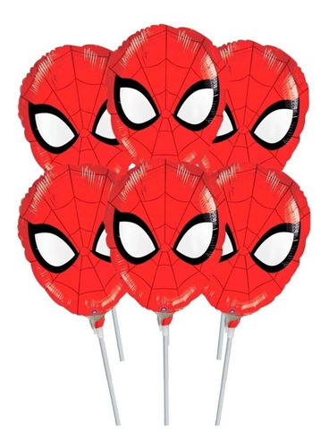 6 Globos Spiderman Cabeza Rojo Centro Mesa Met 9in Fiesta