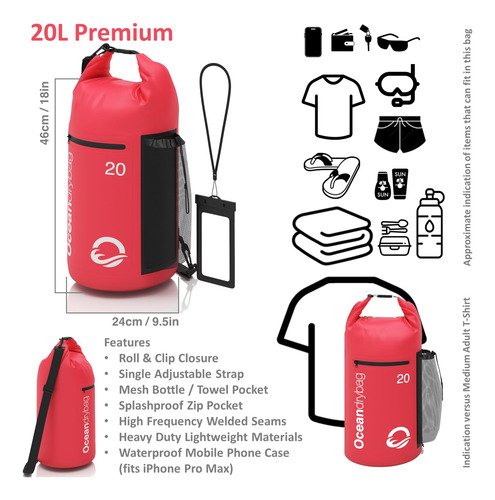 Ocean Dry Bag - Bolsa Impermeable De 20 Litros, Color Rosa A