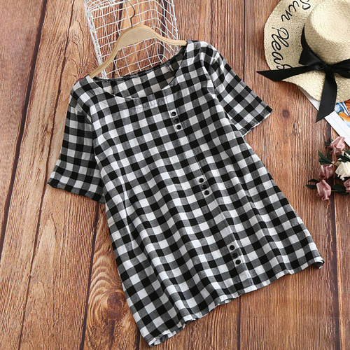 Blusa De Lino De Manga 3/4 Con Botones Y Flores De Talla Gra