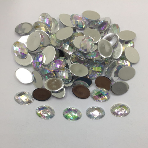 220un Chatôn Oval Acrílico 10x14mm Colagem Abadá Fantasia Cor Holográfico