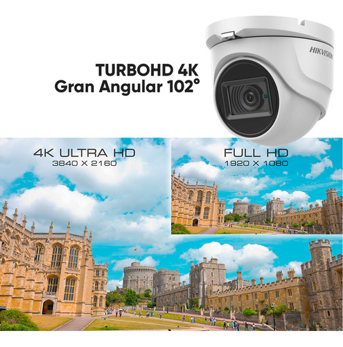 Hikvision Kit De 4 Cámaras De Seguridad Metálicas Eyeball Turbohd 4k 8mp Exterior Ip67 + + Dvr 8mp 4 Canales Turbohd + 4 Canales Ip + 1tb Hdd Modelo Ids2ce76u0t-plus+1tb