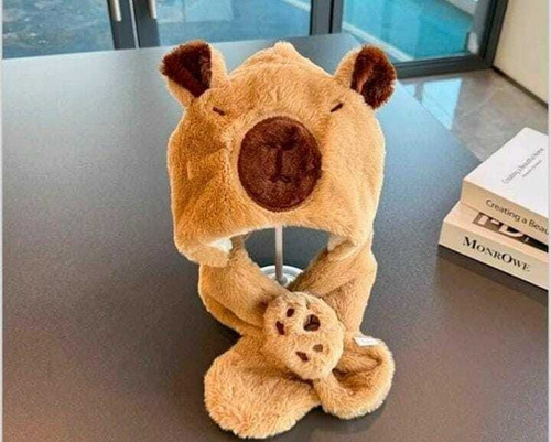 Gorro Bufanda Cute Capibara Carpincho Importada Premium Marrón Claro Unico Peluche