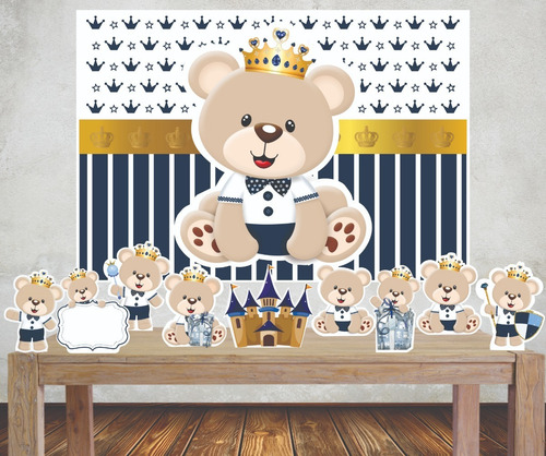 Imagem 1 de 4 de Kit Festa Completo Painel + 9 Displays Ursinho Chá De Bebê