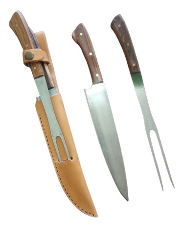 Set Cuchillo Y Tenedor Artesanal 20cm De Hoja Vaina Incluida