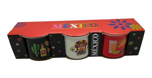 Tequilero Mini Tazas Mexico Rojo 3 Pzs Tequila - Mezcal