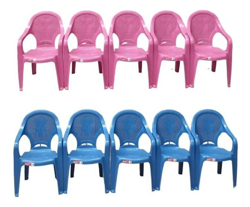 Cadeira Plastico Infantil Poltrona Antares Rosa E Azul Kit