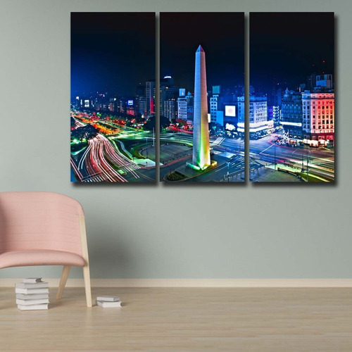 Imagen 2 de 6 de Cuadro Obelisco 60x90 Canvas Triptico Modernos Decorativos