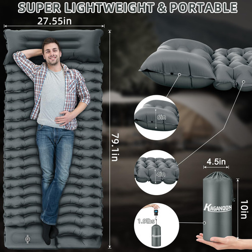 Colchoneta Inflable Ultraligera Sendero Con Almohada Y Bomba Gris