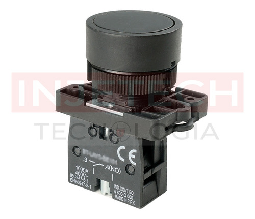 10un Botao Pulso Preto Plast 22mm 1na