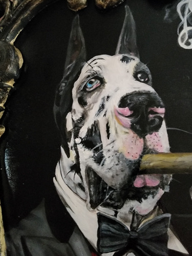 Pintura De Perro Gran Danés Con Puro Liz Macias Marco Dorado (Usado)