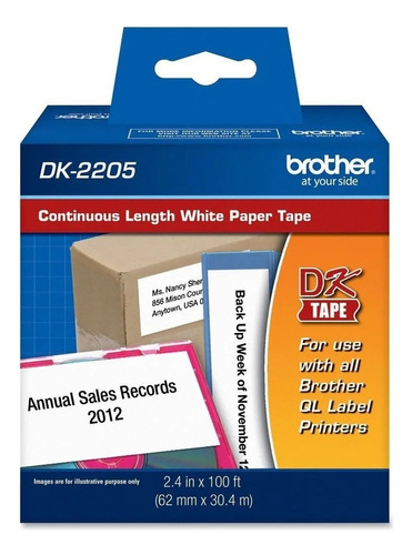 Rollo Etiquetas Dk 2205 Brother Continuo 62mm X 30.48mts