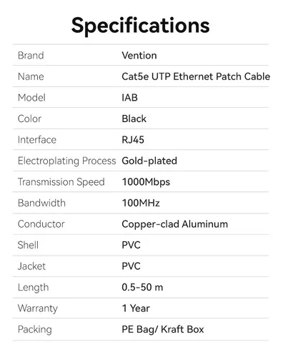 Cable De Red Rj45 Cat5e Ethernet Patch 0.5 M Vention