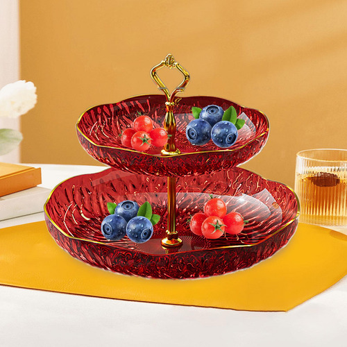 Bandeja De Placa De Frutas Bandeja De Bolo 2 Nível Vermelho