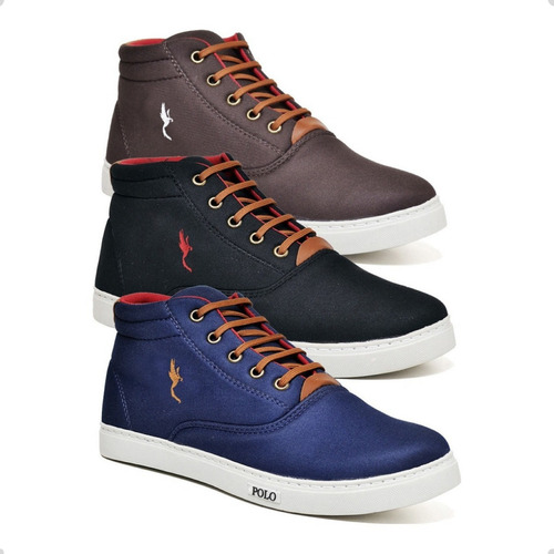 Tenis Kit 3 Pares Masculino Bota Cano Alto Polo Coturninho