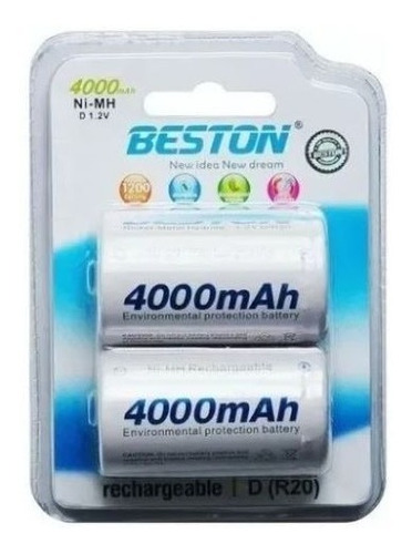 Bateria Beston Tipo D R20 - 1.2 Voltios Ni-mh 4000mah X2