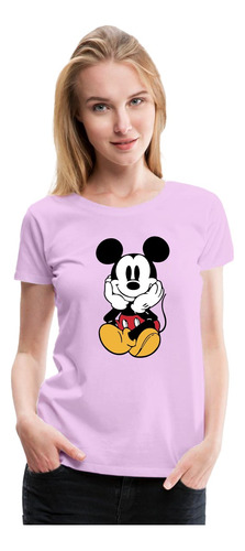 Polera Estampada Mickey Sentado 100%  Algodon  Mujer/niña